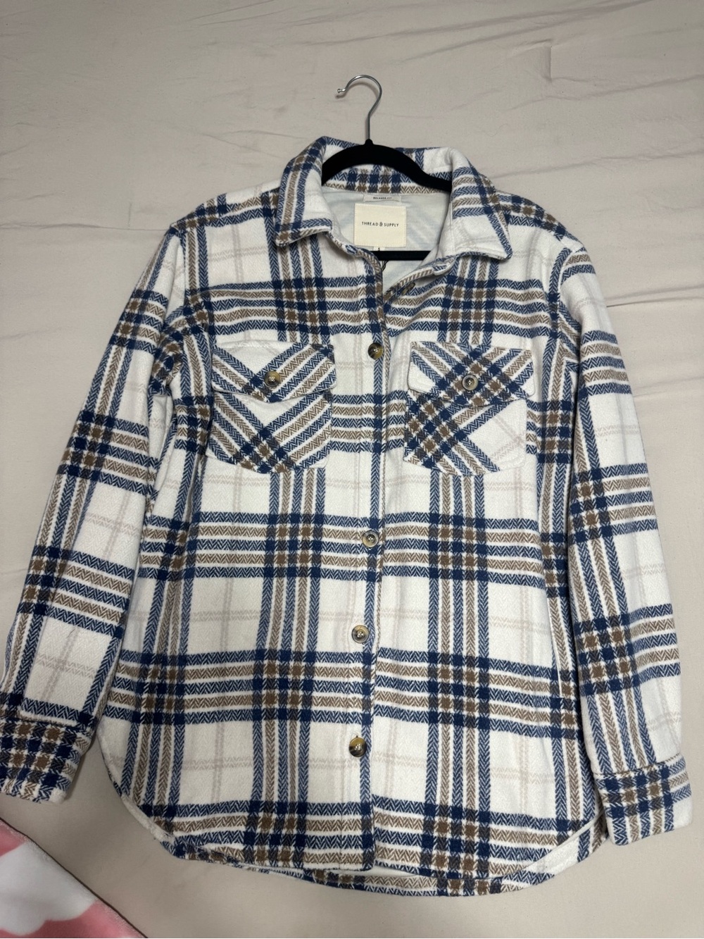 Thread & Supply White, Blue & Brown Plaid Button Jacket - Women’s
